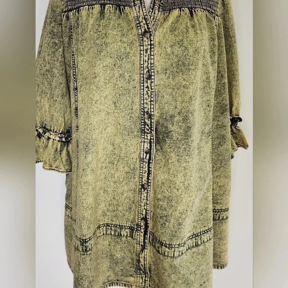 New! || FREE PEOPLE || Vanessa dress/tunic, Sz Small, Acid Washed, Yellow Rinse - Picture 5 of 9